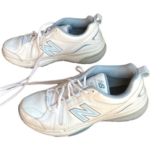 New Balance Sneakers 608 Stability Low Top White Baby Blue Athletic Walking 8.5 - Picture 1 of 16